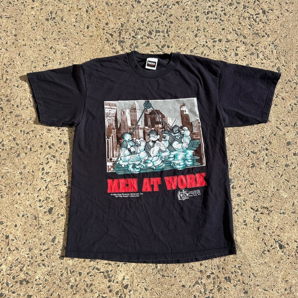 VTG 90’s Popeye Men at Work T Shirt Size XL Double Sided